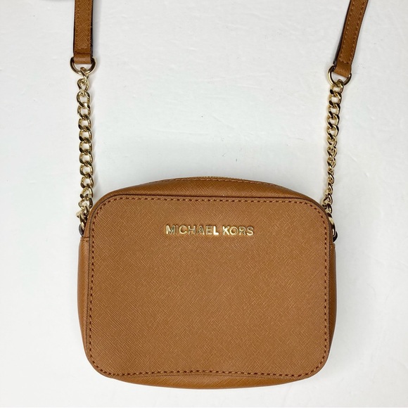 Michael Kors Acorn Tan Camel & Gold Crossgrain Saffiano Leather Mini Crossbody - Picture 3 of 16